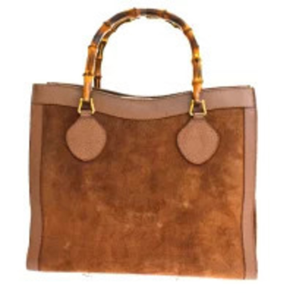 Gucci Bamboo Handbag Brown Suede Leather